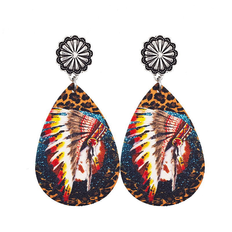 Wholesale Western Denim Reversible Check Leather Earrings